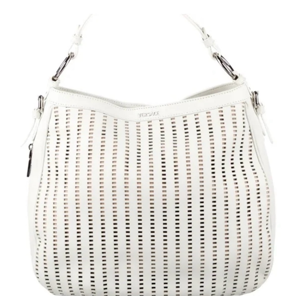 Versace White Perforated Leather Hobo Bag